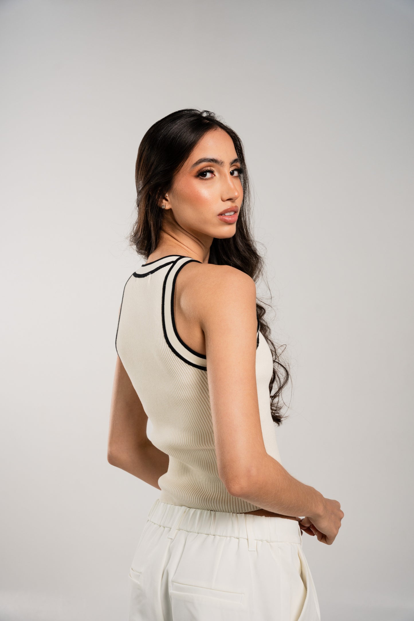 Duo Knit Tank Top Beige