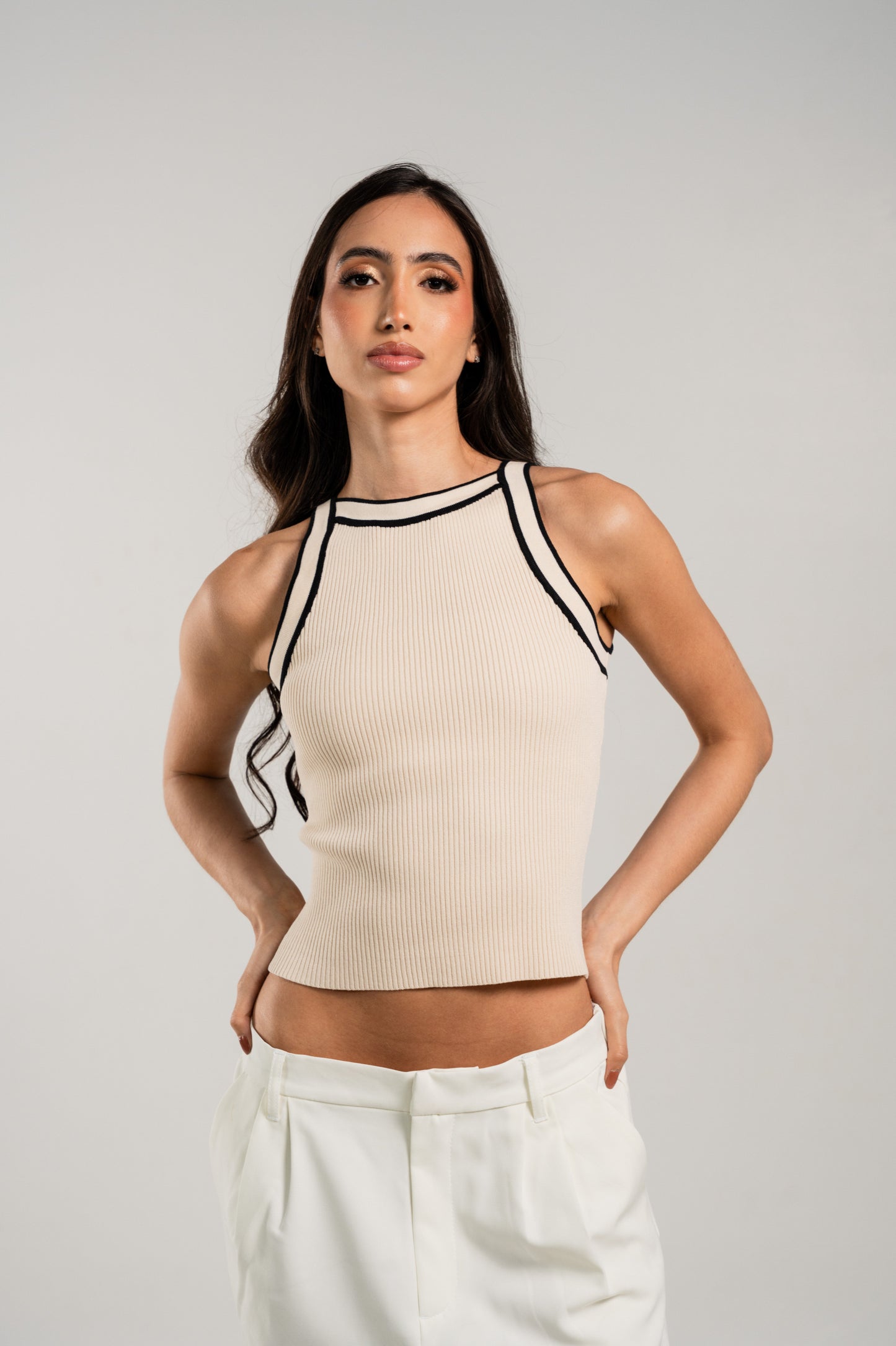 Duo Knit Tank Top Beige