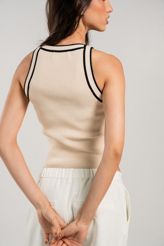 Duo Knit Tank Top Beige